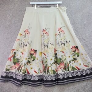 Soft Surroundings A Line Skirt Womens M Cream Floral Lined Flared Hem Side Zip